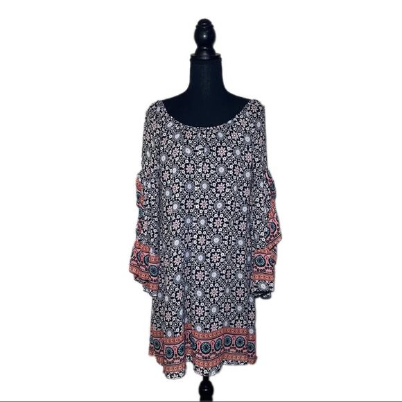 2tee Couture Dress Boho Mandala Print Off Shoulder Ruffles Women’s M - Picture 1 of 5